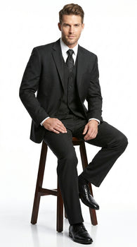 Men’s Black Shadow Stripe 3 Piece Suit, Tone on Tone Pinstripe Italian Design Formal Suit