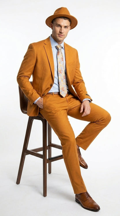 Men’s Light Rust Copper 2 Button Modern Fit Suit, Fall Color Church Dress Suit