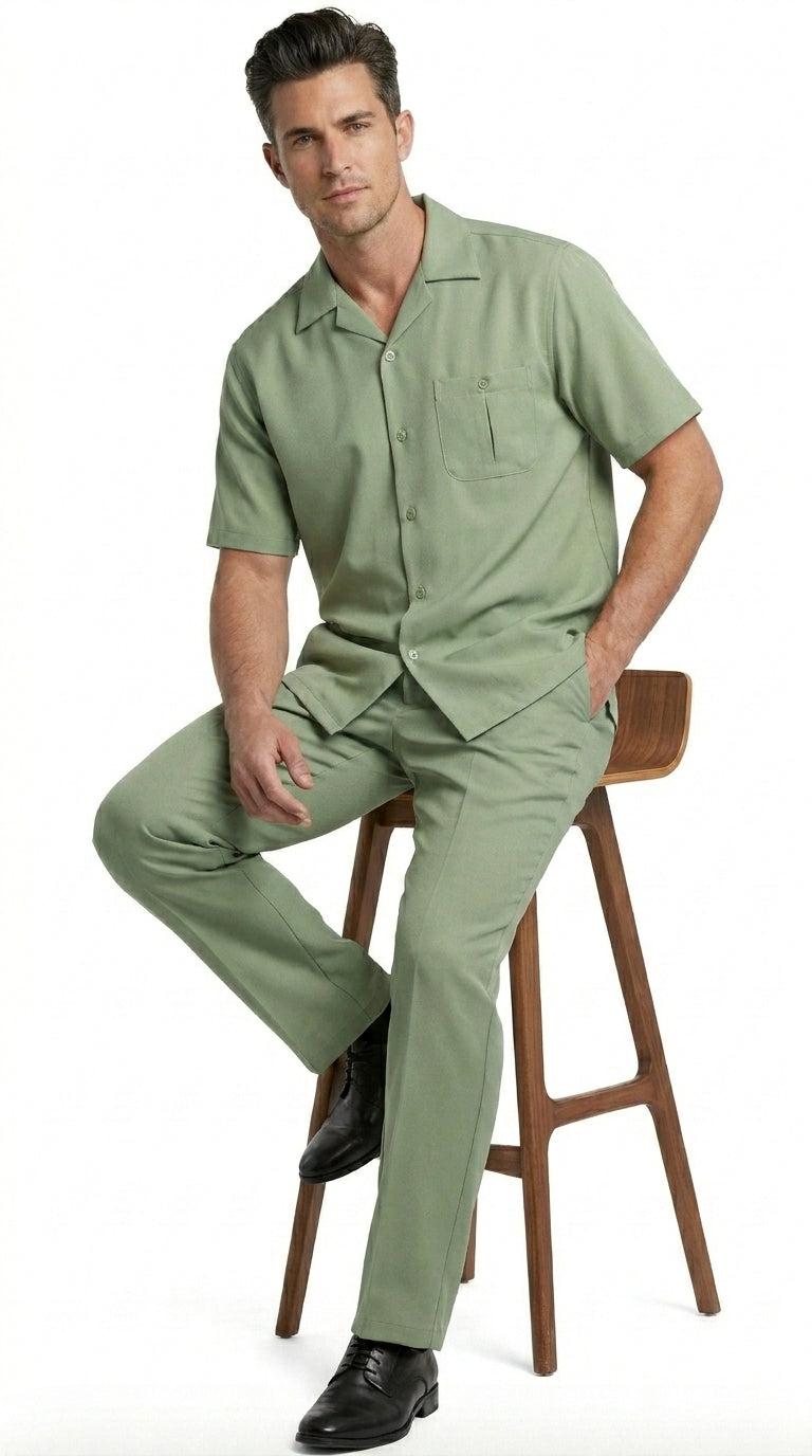 Men’s Mint Big and Tall Walking Suit with Short Sleeve Shirt and Matching Pants