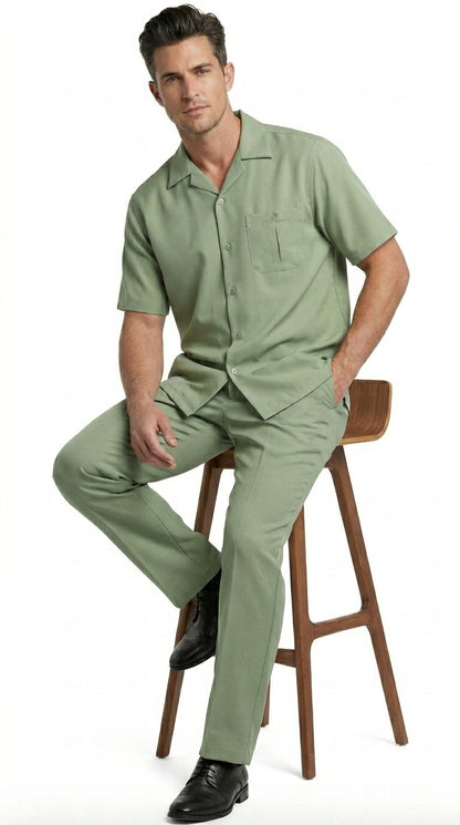 Men’s Mint Big and Tall Walking Suit with Short Sleeve Shirt and Matching Pants