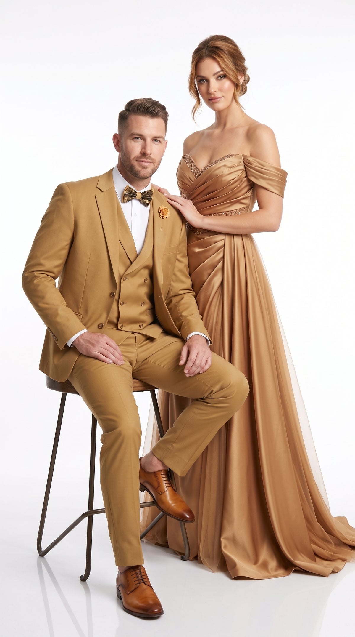 Men’s Camel Classic Fit 3 Piece Suit, Vested Formal Wedding Prom Suit with Knee Lined Pants