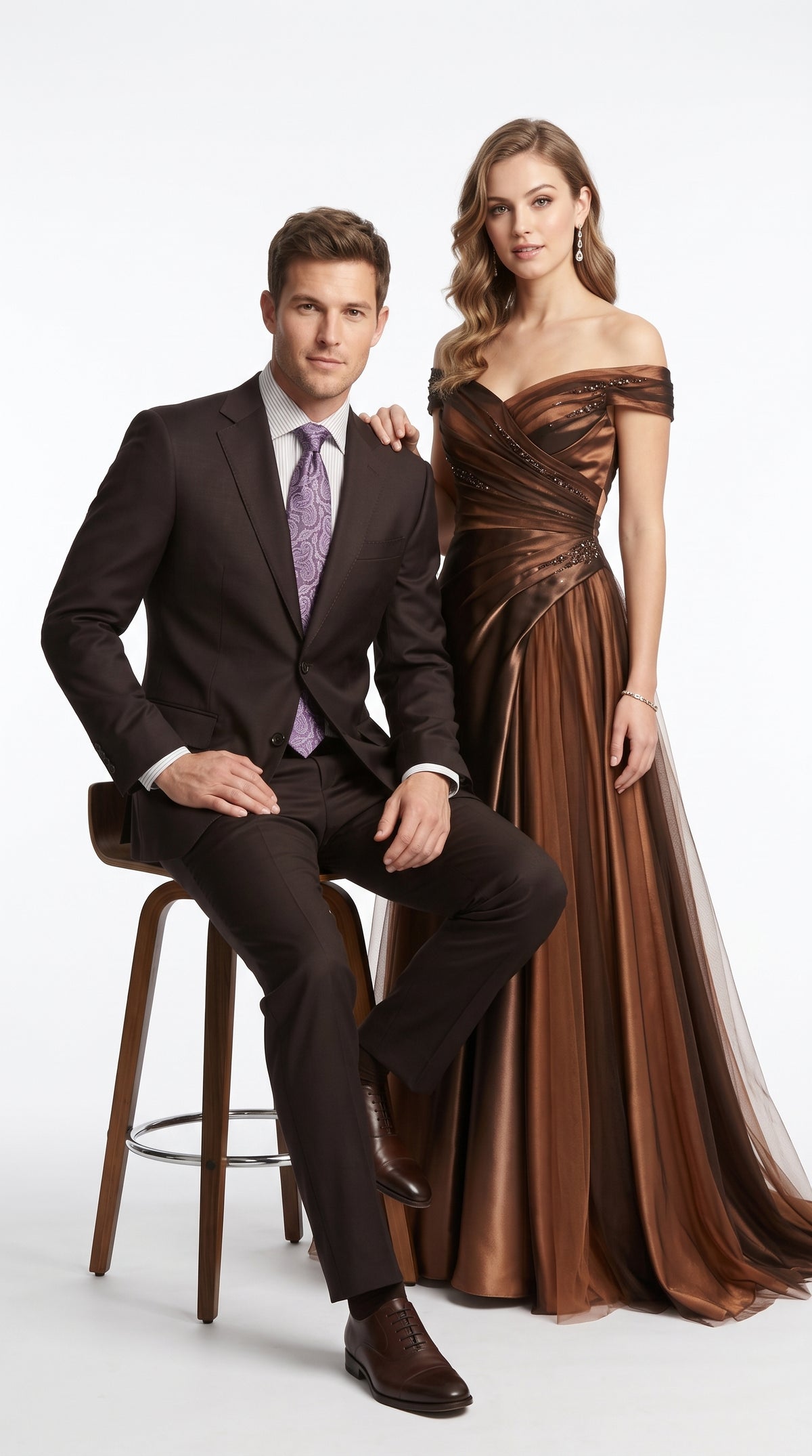 Men’s Brown Super 150s 2 Piece Suit, Classic 2 Button Formal Wedding Business Suit