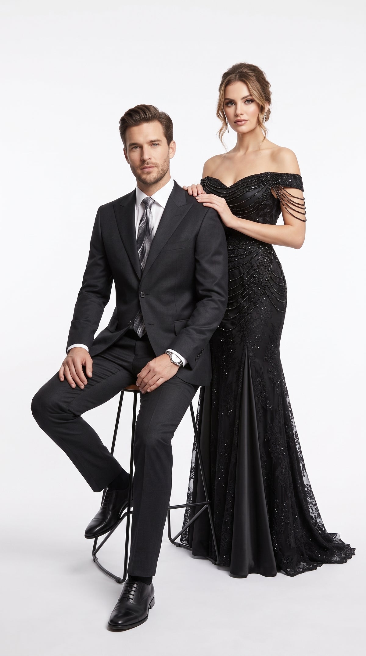 Men's Extra Fine Wool Black Suit – Classic 2 Button Peak Lapel Formal Business & Wedding Suit (Also Available in Dark Navy)