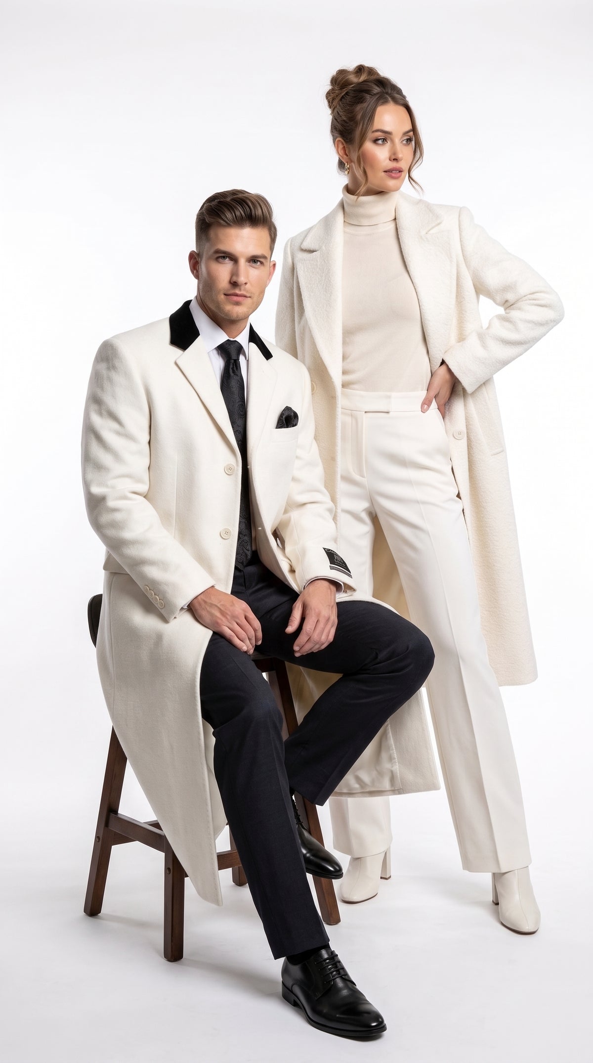 XXIOTTI Men’s White Big & Tall Cashmere Blend Full-Length Top Coat – Formal Overcoat