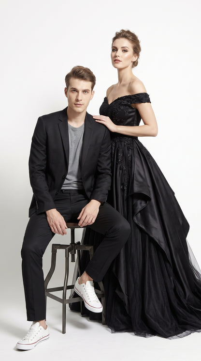 Men's Black Wool Suit – Classic 2 Button Modern Fitted Solid Color Business, Wedding & Formal Suit