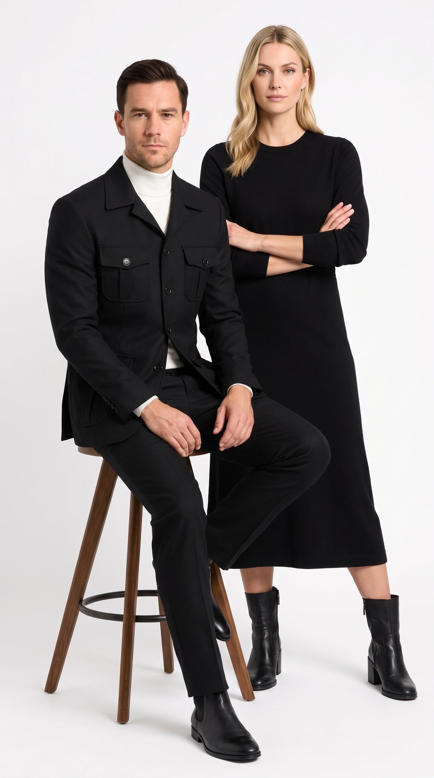 Men’s Black Safari Walking Suit, Utility Jacket and Trousers Casual Dress Set