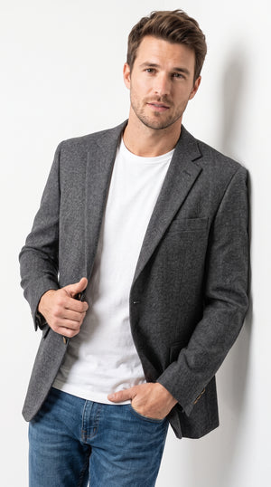 Men's Charcoal Gray 2-Button Designer Blazer – Classic Poly Fashion Sport Coat & Dress Jacket