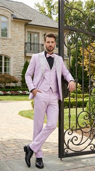 Gray and Pink Prom Tuxedo - Perfect Wedding Suit Vested rhinestone sequin Lapelled