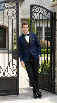 Suit Midnight Dark Navy Blue Suit For Men Tux With Black Lapel Suit Shawl Collar 1 Button Dinner Jacket Looking