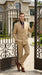 Mens Double Breasted Gangster Bold Pinstripe Suit in Camel