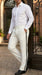 Men’s Ivory Tuxedo Pants with Black Satin Stripe, Flat Front Formal Dress Trousers