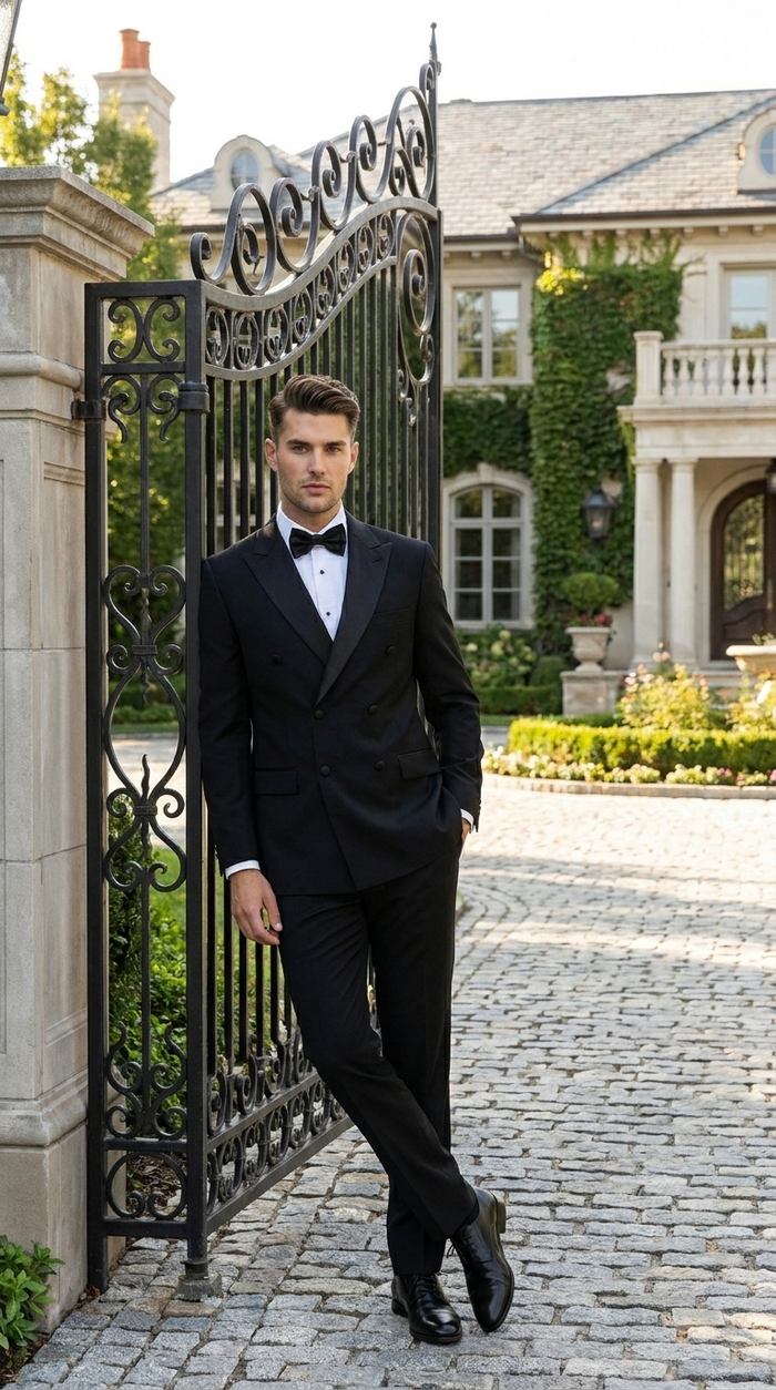 Men’s Black Double Breasted Tuxedo with Super 150s Style, Designer Formal Wedding Dinner Suit