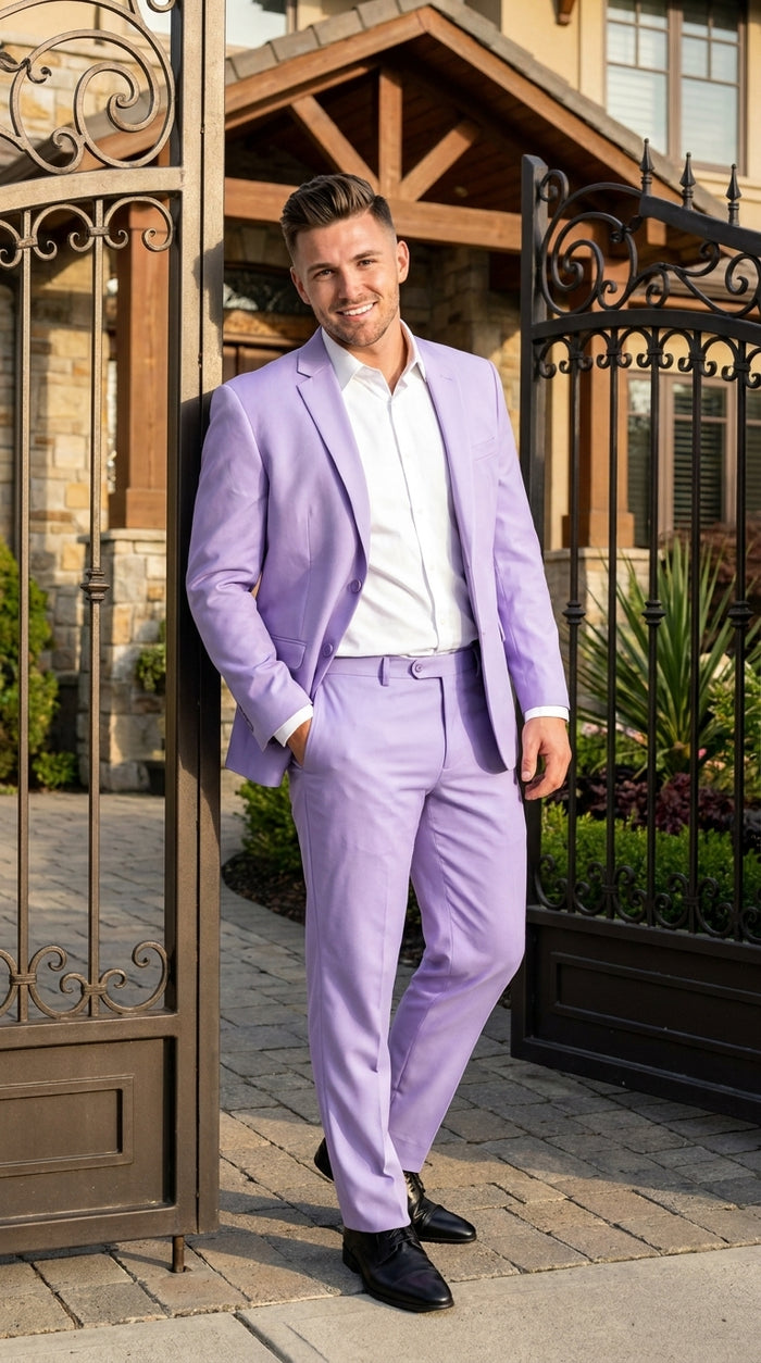 Men’s Lilac 2 Button Suit, Light Purple Formal Wedding Prom Dress Suit