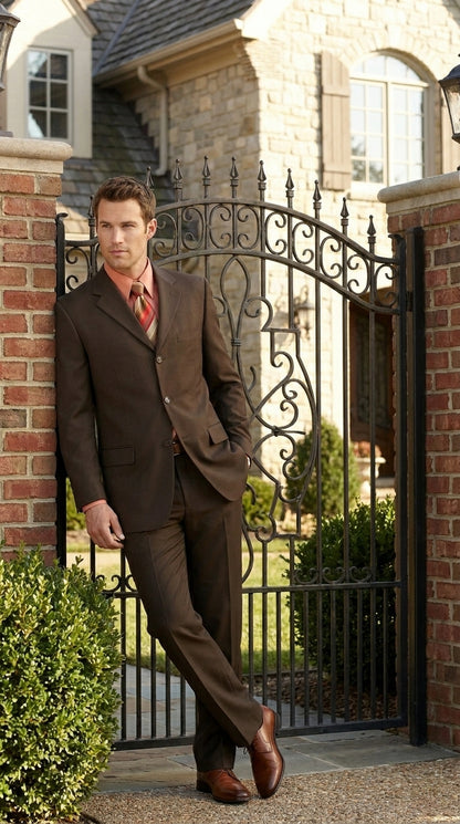 Men’s Chocolate Brown 3 Button Business Suit, Premier Quality Clearance Sale Dress Suit