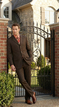 Men’s Chocolate Brown 3 Button Business Suit, Premier Quality Clearance Sale Dress Suit