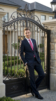 Men’s Black Pinstripe 2 Button Business Suit, Affordable 2 Piece Formal Dress Suit Clearance Sale