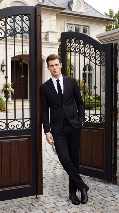 Prontomoda Men’s Solid Black Suit, Formal Wedding Business Dress Suit Modern Fit