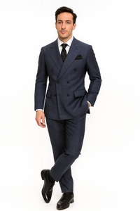 Mens Italian Wool Suit Color Sapphire - Men's Designer Classic Fit Double Breasted Wool Sapphire Blue Suit
