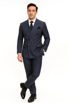 Mens Italian Wool Suit Color Sapphire - Men's Designer Classic Fit Double Breasted Wool Sapphire Blue Suit - Image 2