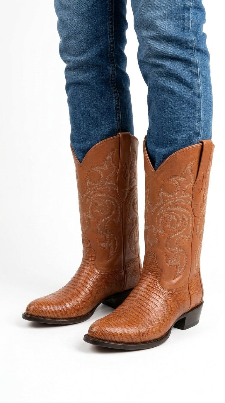 Los Altos Men’s Honey Lizard Skin J-Toe Boots, Exotic Western Cowboy Dress Boots