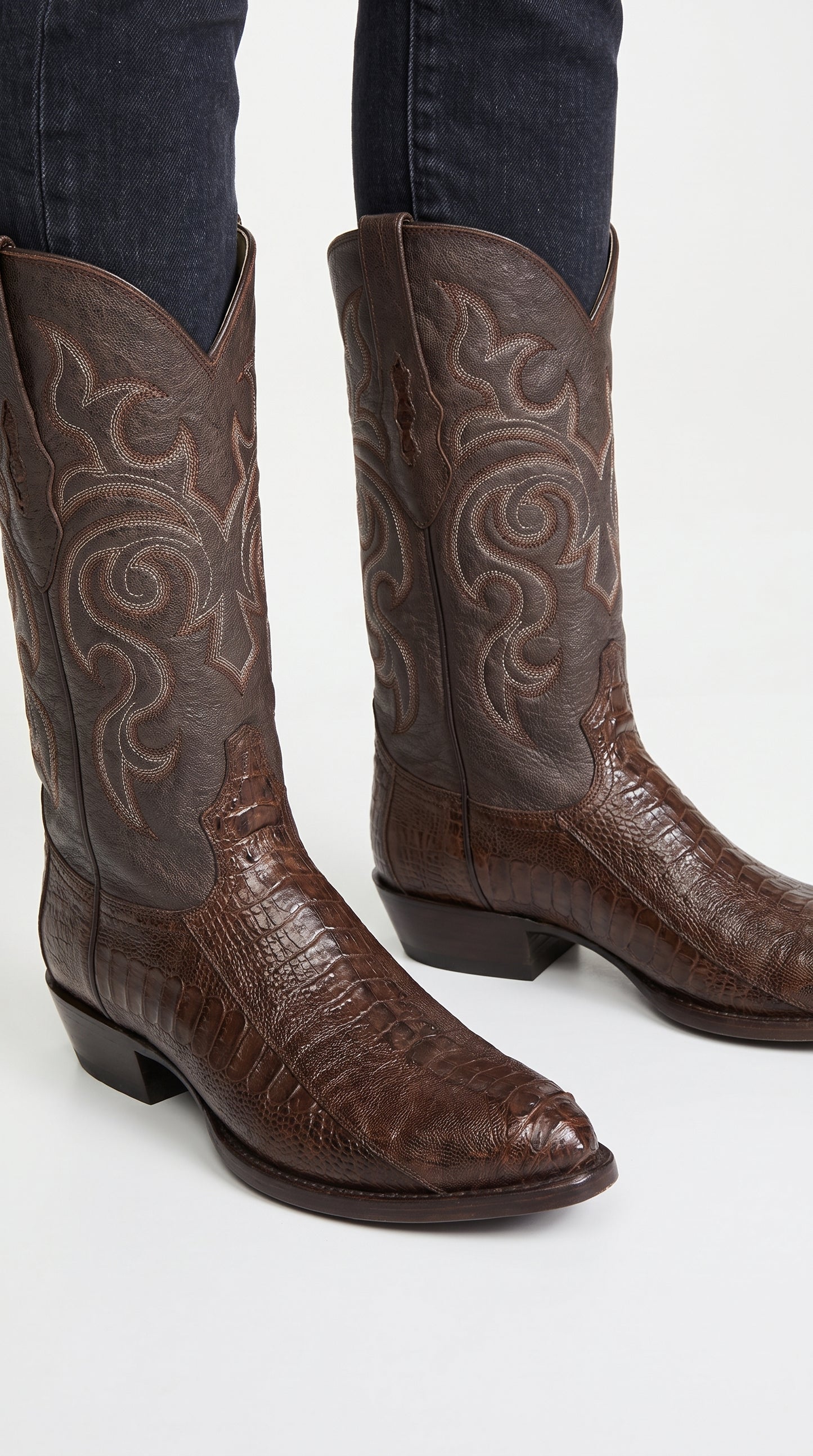 Los Altos Men’s Brown Ostrich Leg Cowboy Boots, J-Toe Exotic Western Dress Boots