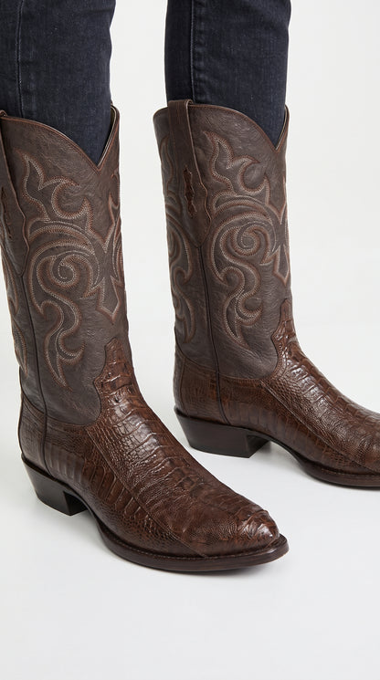 Los Altos Men’s Brown Ostrich Leg Cowboy Boots, J-Toe Exotic Western Dress Boots
