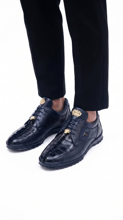 Belvedere Men’s Blue Hornback Gator Sneaker, Vasco 336122 Exotic Casual Dress Shoes