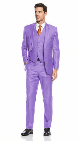 Men’s Lavender Lilac 3 Piece Suit, 2 Button Vested Formal Wedding Prom Suit