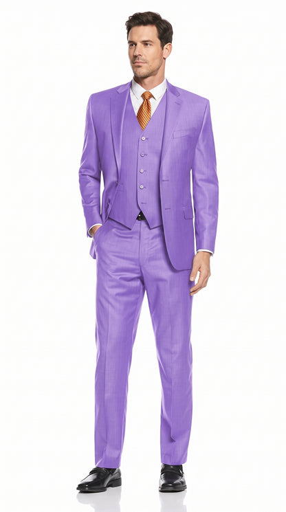 Men’s Lavender Lilac 3 Piece Suit, 2 Button Vested Formal Wedding Prom Suit