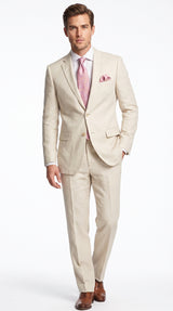 Men’s Natural Linen 2 Piece Suit, Regular Fit Summer Wedding Beach Dress Suit
