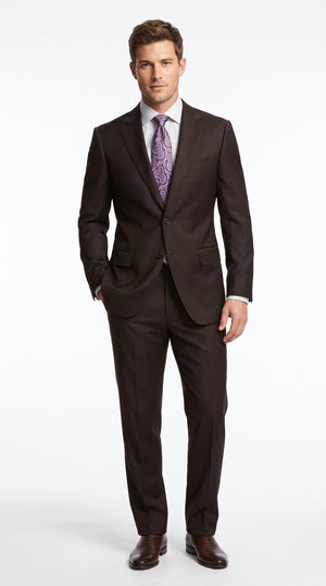 Men’s Brown Super 150s 2 Piece Suit, Classic 2 Button Formal Wedding Business Suit