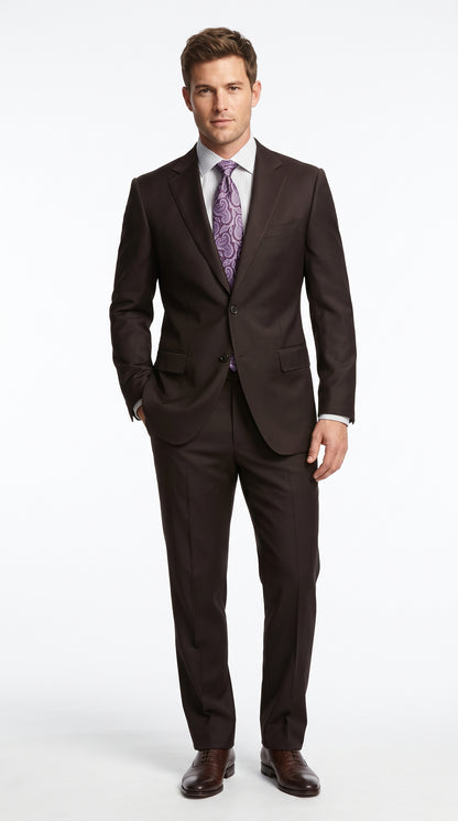 Men’s Brown Super 150s 2 Piece Suit, Classic 2 Button Formal Wedding Business Suit