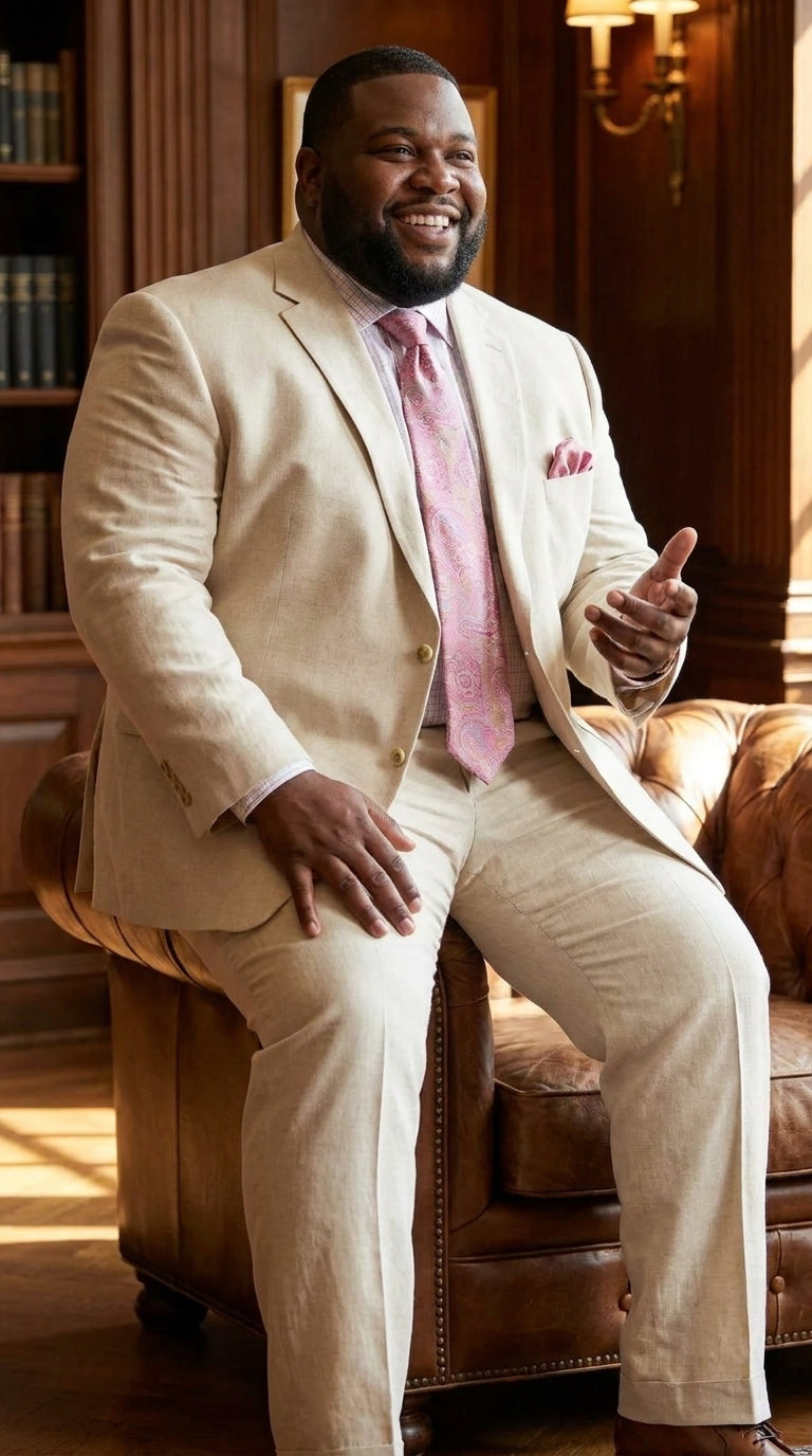Men’s Natural Linen 2 Piece Suit, Regular Fit Summer Wedding Beach Dress Suit