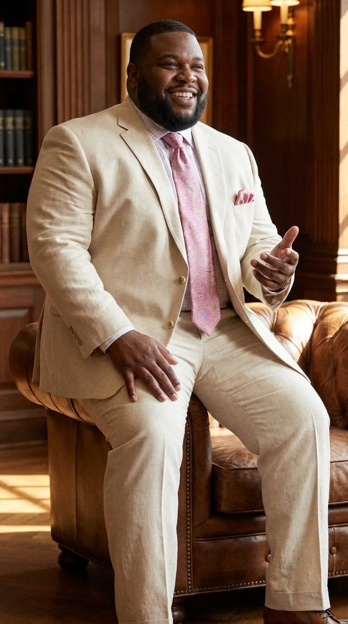 Men’s Natural Linen 2 Piece Suit, Regular Fit Summer Wedding Beach Dress Suit