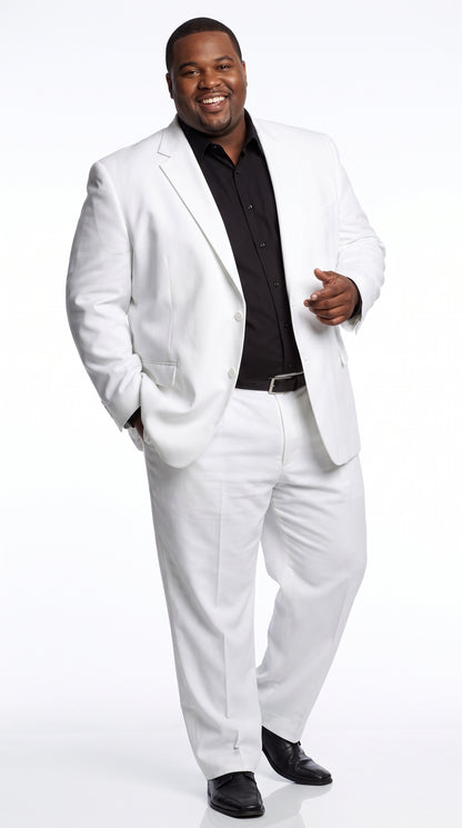 Men’s White 2-Button Suit – Classic Two-Piece Formal Suit with Black Shirt Look