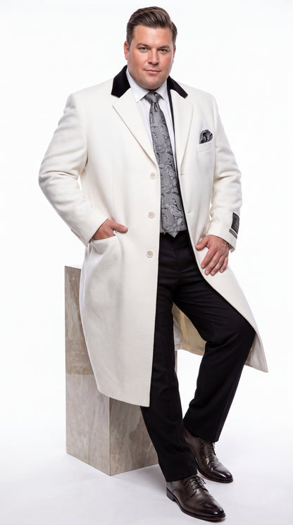 Men’s White Chesterfield Overcoat – Full-Length Wool & Cashmere Dress Coat