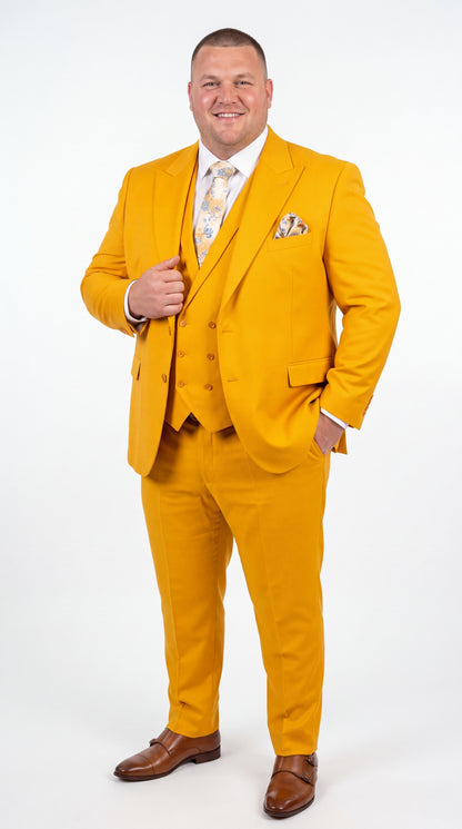 Rossi Man ELI RM103 – Men’s Bold Yellow Modern Fit 3-Piece Suit with Peak Lapel