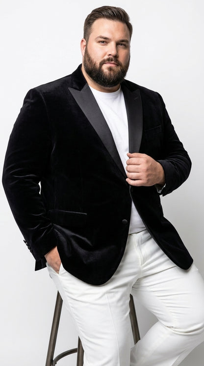 Men’s Black Velvet Blazer – 2 Button Velour Tuxedo Dinner Jacket