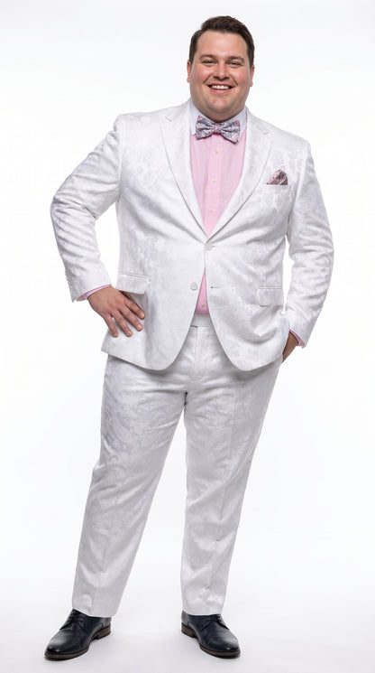 Men’s White Paisley Floral Suit – 2-Piece Wedding, Prom & Party Jacket and Pants