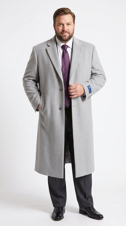 Men’s Gray Two Button Long Overcoat, Winter Dress Topcoat Formal Coat