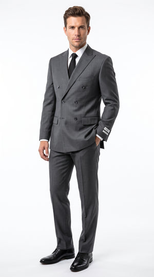 Men’s Grey Double Breasted Suit – 6 Button Classic Fit Formal Business Wedding Suit