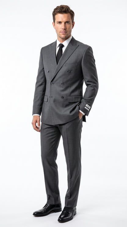 Men’s Grey Double Breasted Suit – 6 Button Classic Fit Formal Business Wedding Suit