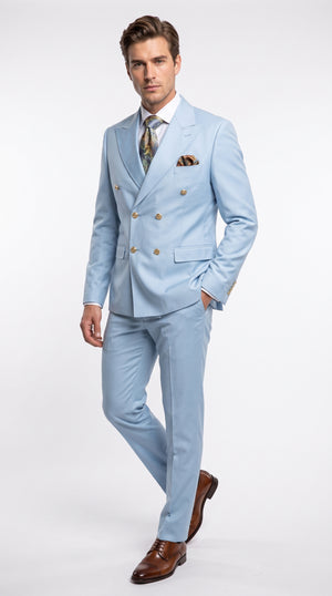 Rossi Man Men’s Light Blue Double-Breasted Suit – Peak Lapel Formal Wedding & Prom Suit
