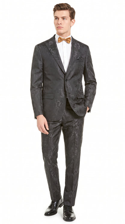 Men’s Black Paisley Floral Suit – 2-Piece Wedding & Prom Formal Suit
