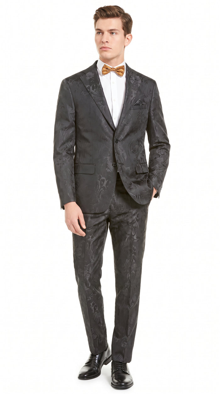 Men’s Black Paisley Floral Suit – 2-Piece Wedding & Prom Formal Suit