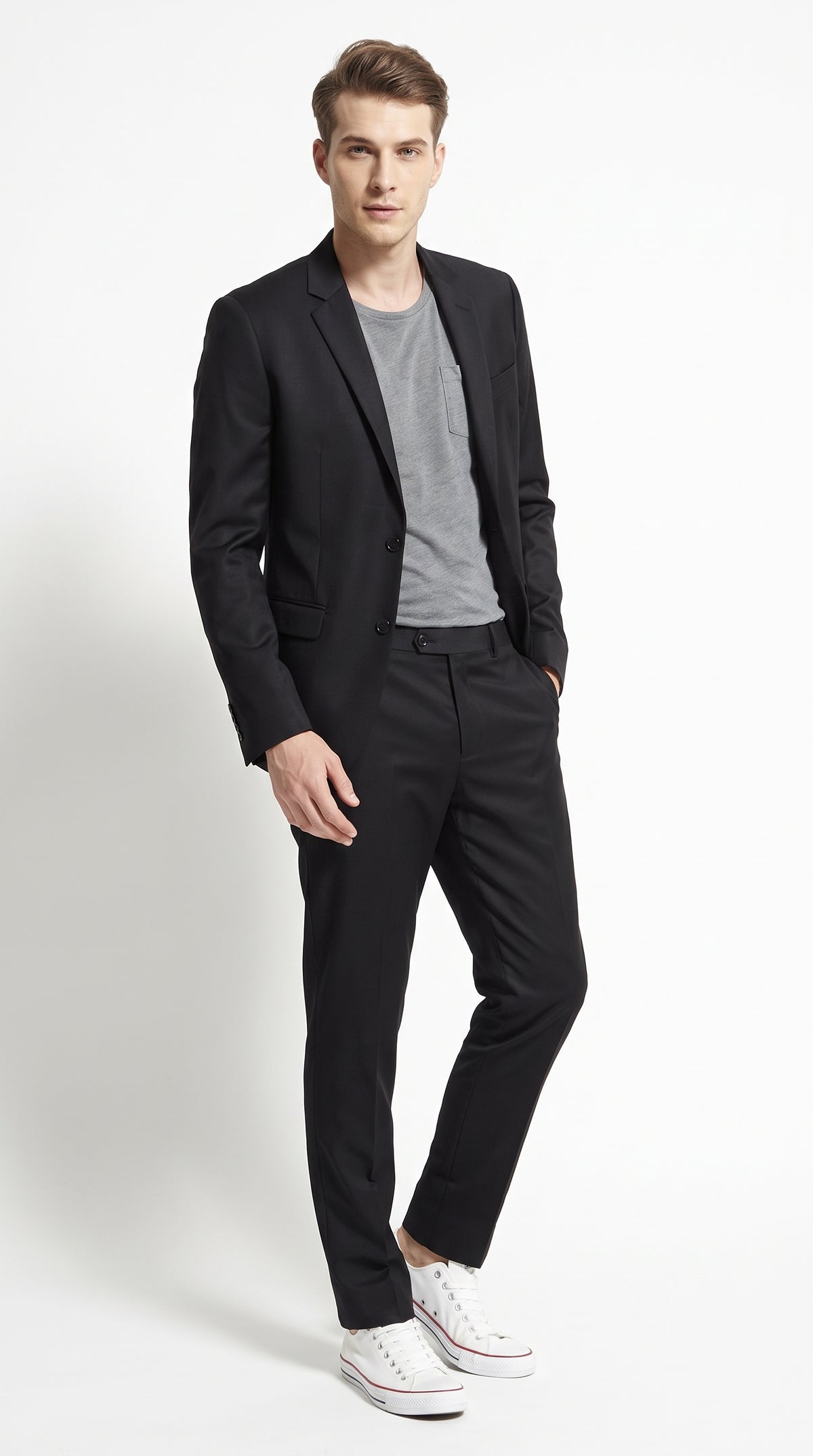 Men's Black Wool Suit – Classic 2 Button Modern Fitted Solid Color Business, Wedding & Formal Suit