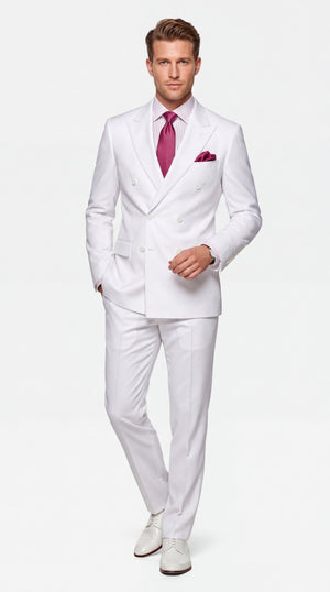 Apollo King Men’s White Double-Breasted Suit – Classic Luxury Wool-Feel Pleated Pants Suit