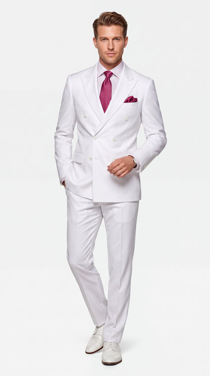 Apollo King Men’s White Double-Breasted Suit – Classic Luxury Wool-Feel Pleated Pants Suit
