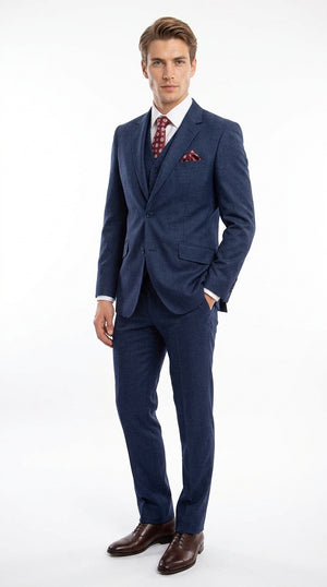 Men's Zegarie Designer Indigo Blue Wool 3-Piece Suit – Modern Fit 2 Button Vested Wedding & Business Suit