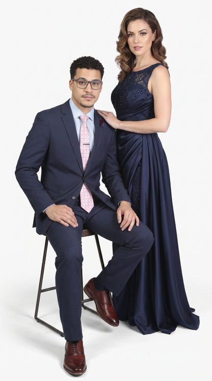 Men's Navy Blue Modern Fit 2-Button Suit – Classic Business, Wedding & Formal Dress Suit with Notch Lapel